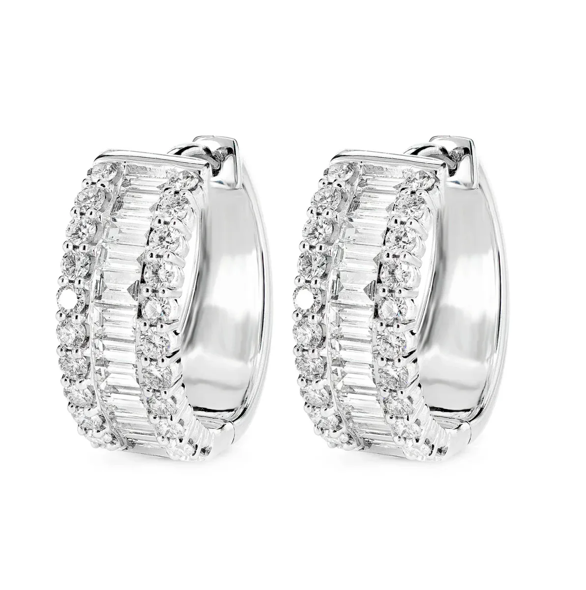 For Him Diamond Baguette and Round Hoop Earrings in White Gold / Natural Diamond – Earring