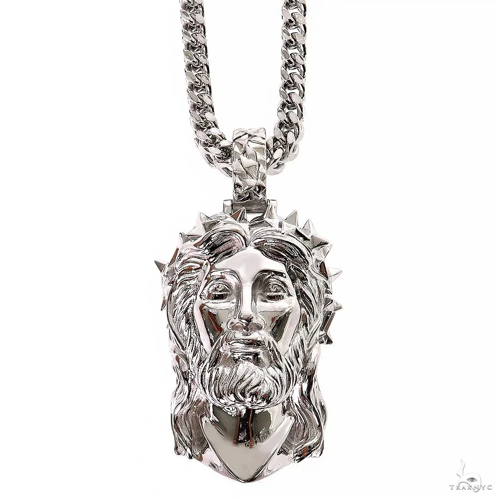 MARYAM - For Him SILVER .925 Silver Spikes Crown Jesus Head Pendant [3mm Franco Set] 69759 in 22 Inches – Pendant Set