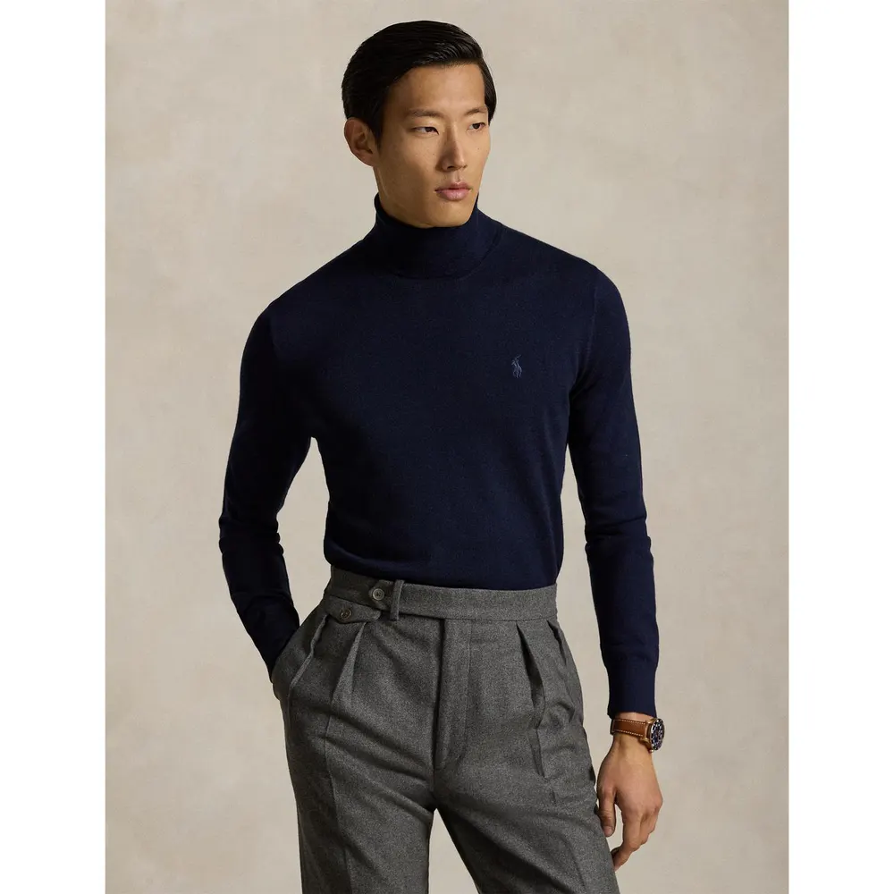 Polo Ralph Lauren Men's Merino Rollneck Jumper in Hunter Navy, additional product view 2