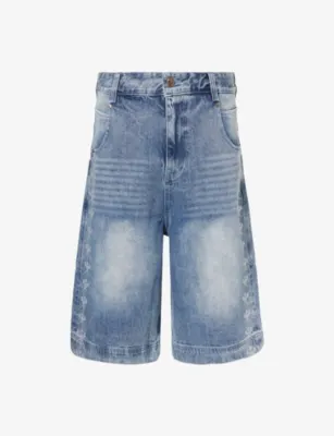 GODMADE Crystal-Embellished Cotton Denim Shorts