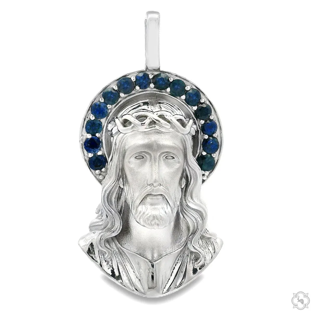 MARYAM - For Him SILVER Sapphire Halo Silver Jesus Pendant 70743 – Pendant