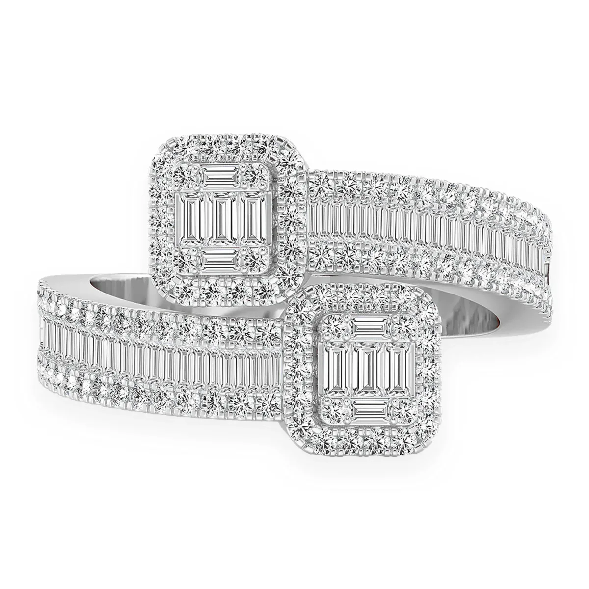 For Him Border Baguette Crossover Diamond Ring in White Gold / Natural Diamond – Ring