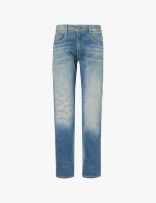 REPLAY Anbass Hyperflex whiskering straight-leg slim fit stretch-denim jeans - 30/30 in MEDIUM BLUE – Mens | Jeans | Slim
