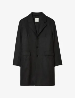 SANDRO Broadcloth Lapel-Collar Wool Coat