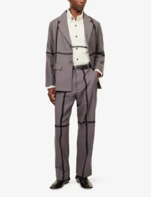KARTIK RESEARCH Wrinkled Contrast-Stitch Cotton Trousers in DEEP PURPLE, additional product view 2