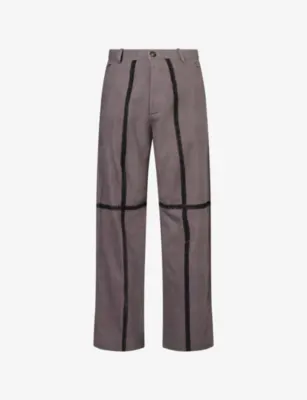 KARTIK RESEARCH Wrinkled Contrast-Stitch Cotton Trousers in DEEP PURPLE – Mens | Trousers & shorts | Formal