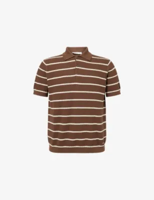 SIMKHAI Calum Striped Bouclé Cotton and Silk-Blend Polo Shirt
