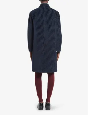 PRADA Pinstriped collared corduroy coat in NAVY, additional product view 3