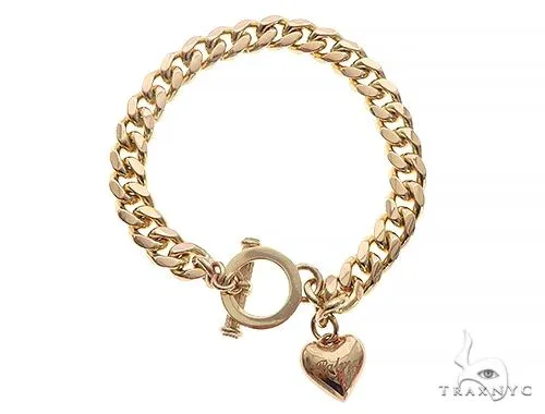 RINA - For Him FACTORY 14K Yellow Gold Cuban Link Bracelet With Heart Charm And Toggle Clasp 65650