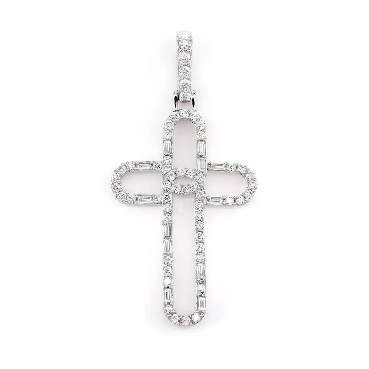 For Him Open Baguette and Round Diamond Trinity Cross Pendant