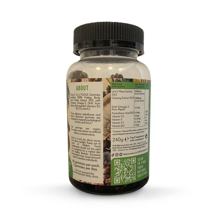 Grass & Co. FOCUS Lion's Mane Lemon & Elderflower 5000mg 60 Gummies detail 2