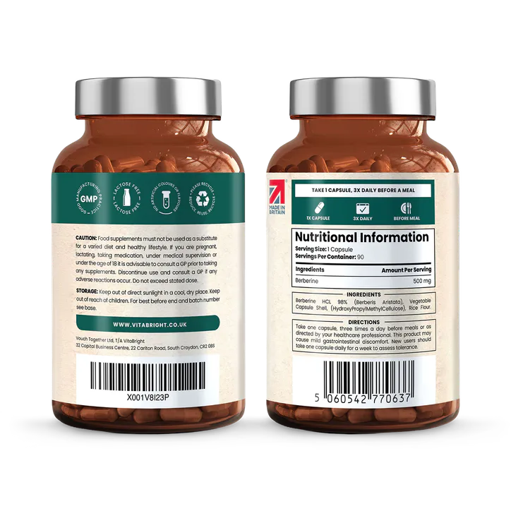 VitaBright Berberine HCL 98% - 1500mg per Serving - 90 Capsules, additional product view 2