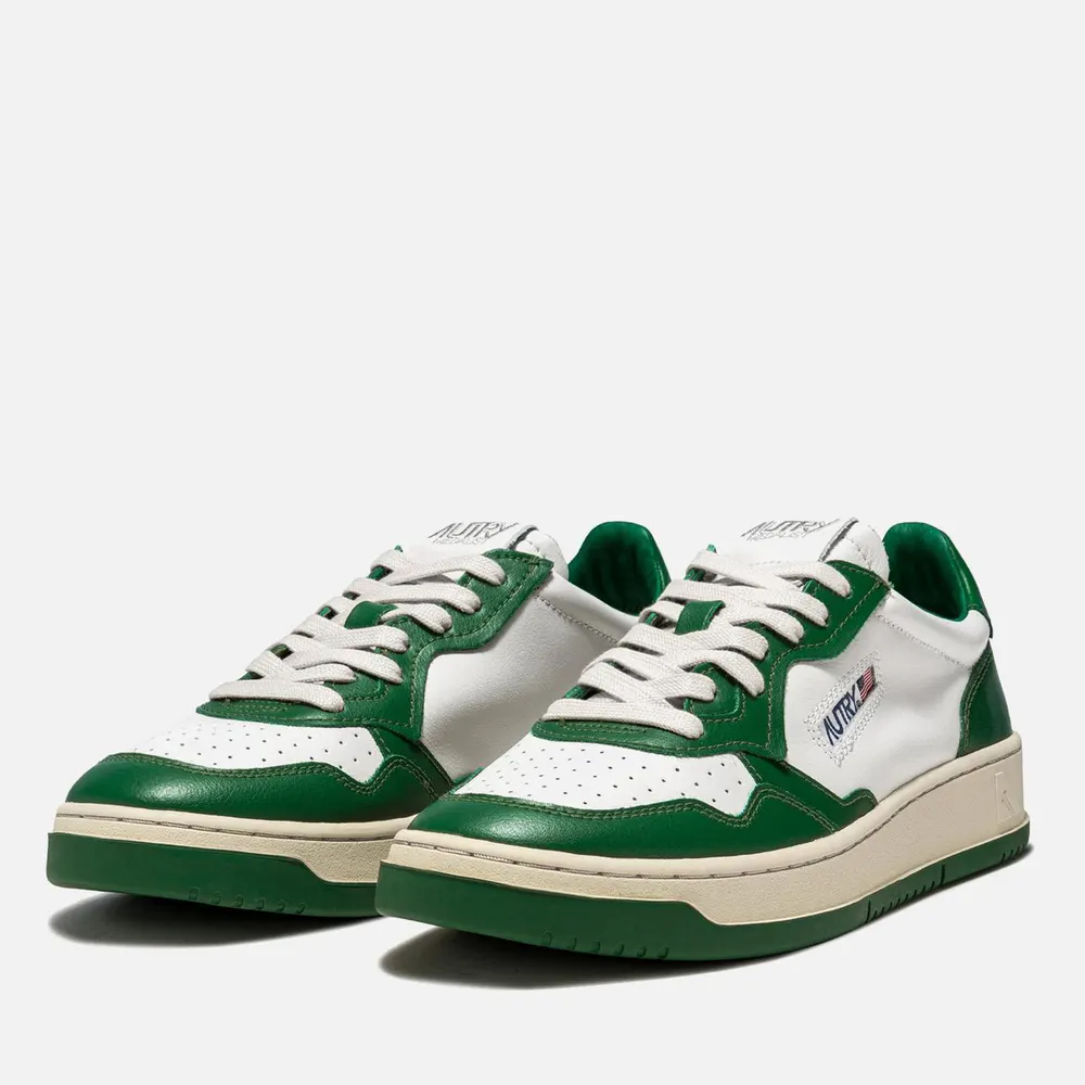 Autry Bicolour Leather Court Trainers in White Green, additional product view 2