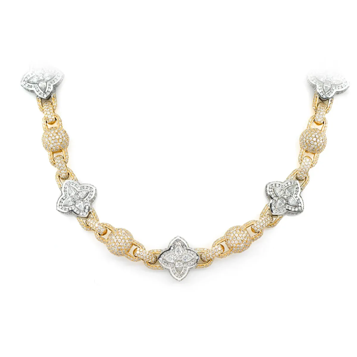 For Him Beaded Floral Marquise Diamond Link Necklace in Rose Gold / 16" / VS – Necklace