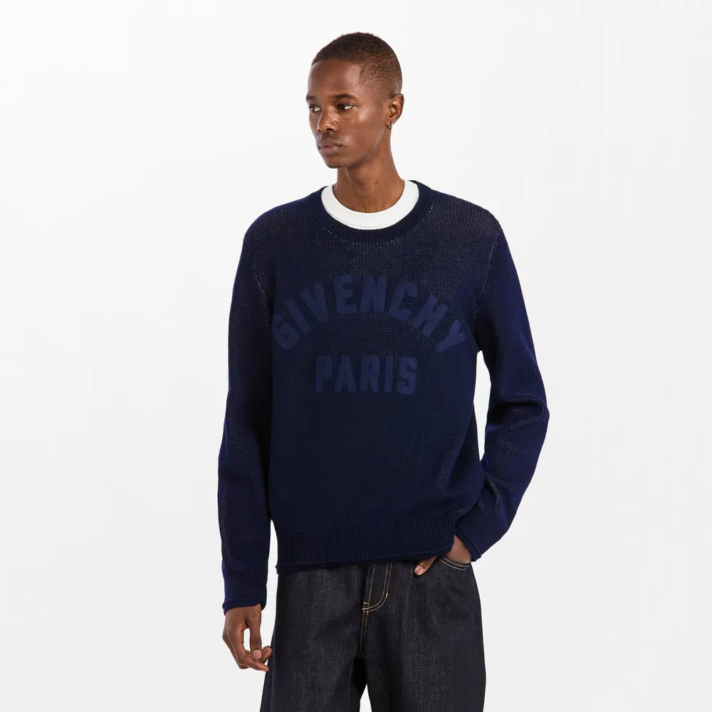 GIVENCHY Men's GIV Logo Crew Neck Jumper in Navy, additional product view 3