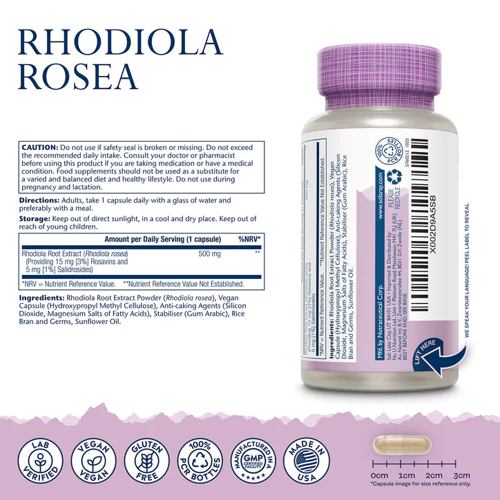 Solaray Rhodiola Rosea 500mg, 60 Vegan Capsules, High Strength detail 2