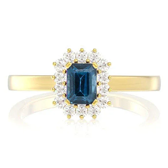 For Him 0.30ct Emerald Cut Sapphire Halo Diamond Engagement Ring in Rose Gold / Lab Grown Diamond – Ring
