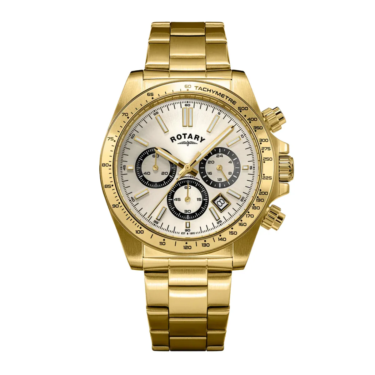 Rotary Sport Chronograph Gold PVD White 41mm Mens Watch