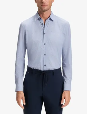BOSS Printed Slim-Fit Woven Shirt in Light/Pastel Blue, additional product view 3