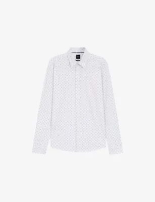 BOSS Printed Slim-Fit Woven Shirt in White – Mens | Shirts | Casual Shirts | Long-sleeved