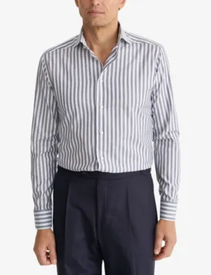 ETON Bengal-Stripe Slim-Fit Cotton Oxford Shirt in NAVY BLUE, additional product view 3