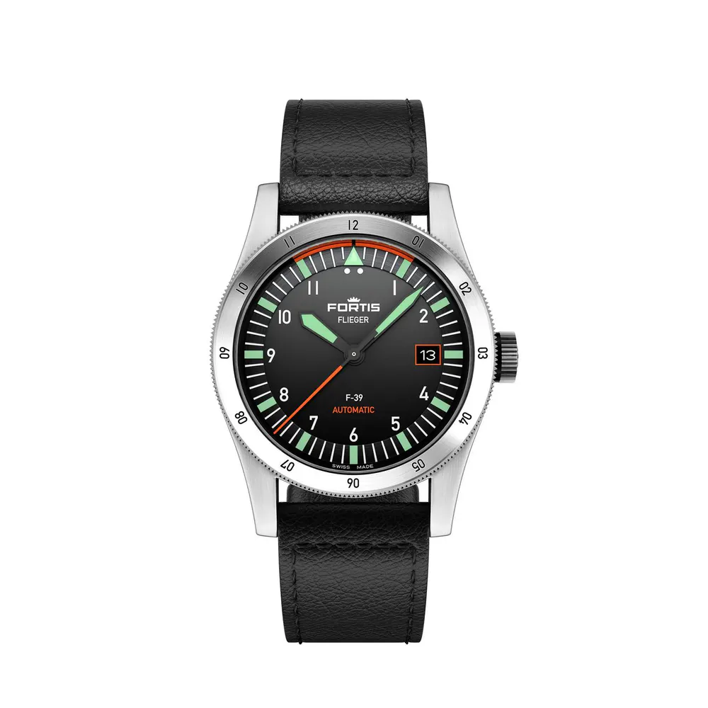 Fortis Men's Flieger Stainless Steel Leather Strap Automatic Auto Analogue Watch