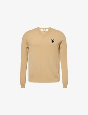 COMME DES GARCONS PLAY Heart-Appliqué Crewneck Wool Knitted Jumper