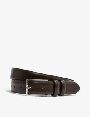 REISS Dante adjustable-buckle leather belt - CHOCOLATE - 34