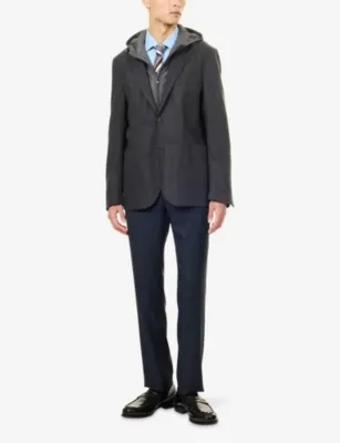 CORNELIANI Hooded Cashmere-Flannel and Wool Jacket detail 2