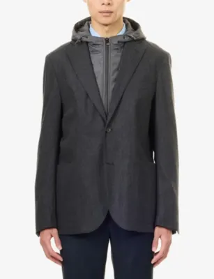 CORNELIANI Hooded Cashmere-Flannel and Wool Jacket detail 3