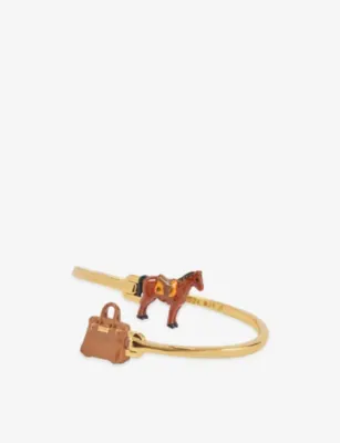 POUBEL Horse + Bag 14ct Gold-Plated Sterling-Silver Enamelled Bangle