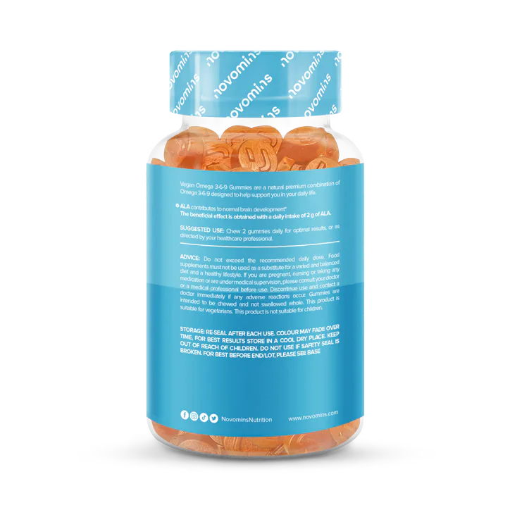 Novomins Vegan Omega 3-6-9 Orange Flavoured 60 Gummies detail 2