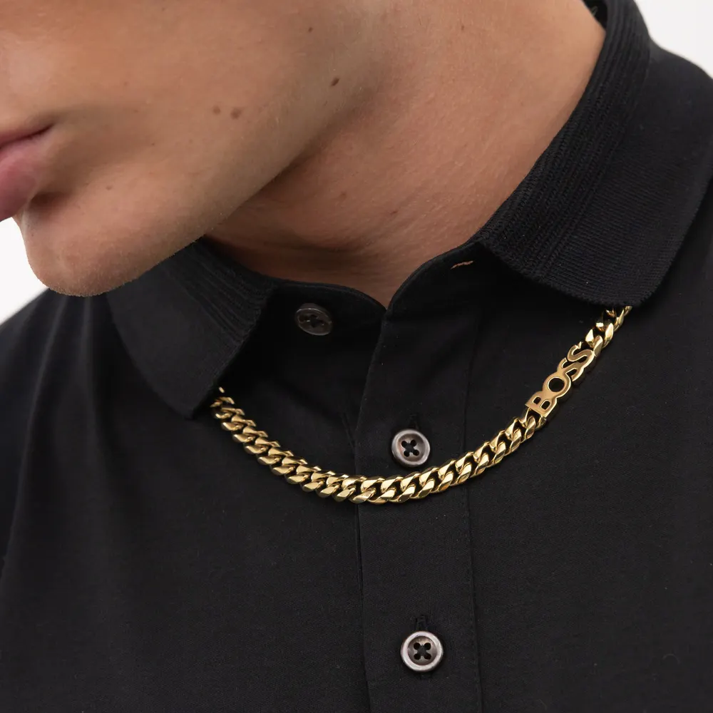 Boss Gents BOSS Kassy Yellow Gold Coloured Logo Chain Necklace detail 2