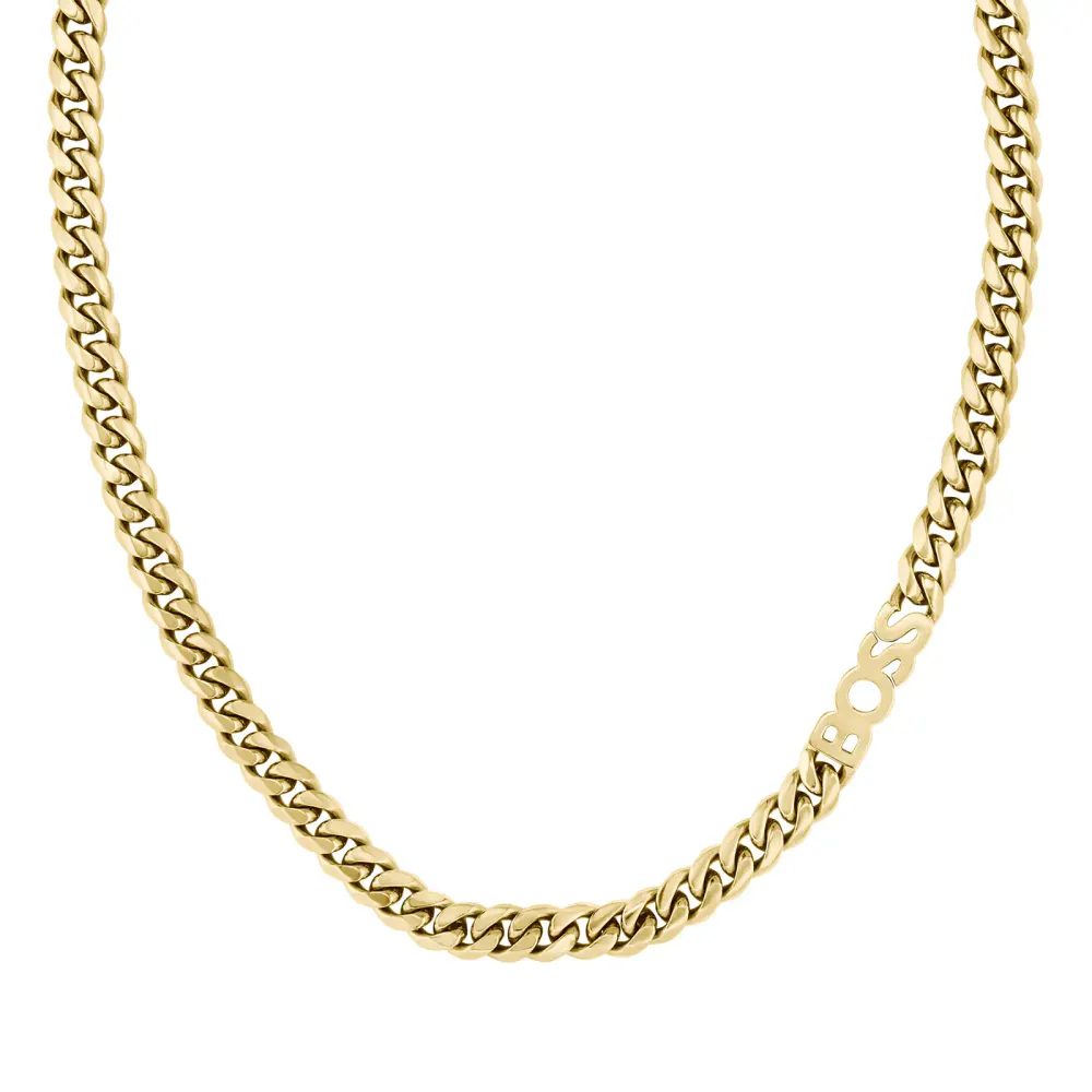 Boss Gents BOSS Kassy Yellow Gold Coloured Logo Chain Necklace detail 3