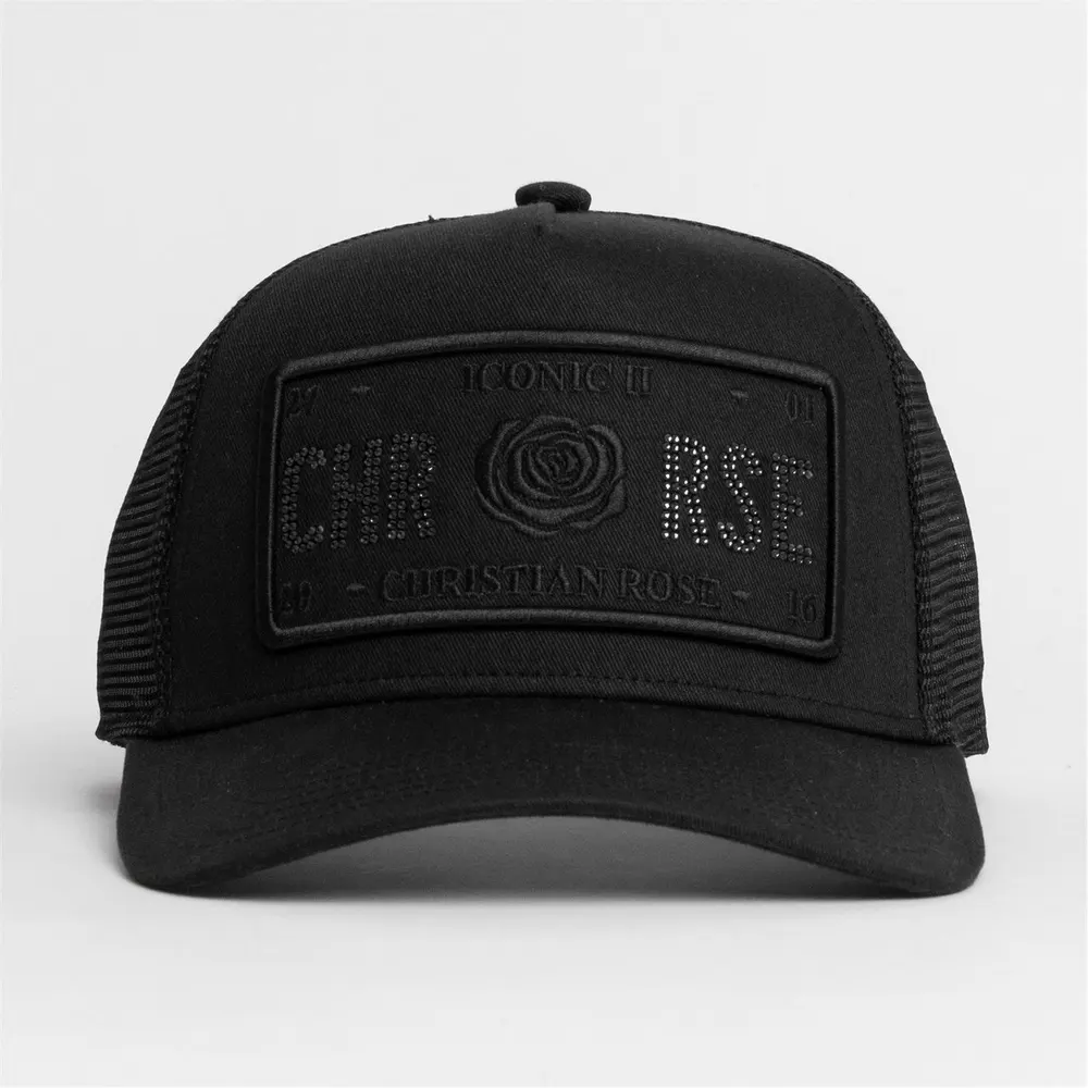 Christian Rose Half Rhinestone Iconic II Plate Trucker Cap detail 2