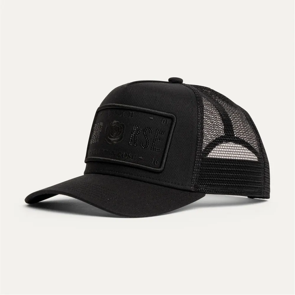Christian Rose Half Rhinestone Iconic II Plate Trucker Cap