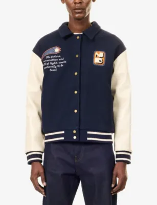 NOT BORING No Curfew Woven Varsity Jacket in NAVY, additional product view 3