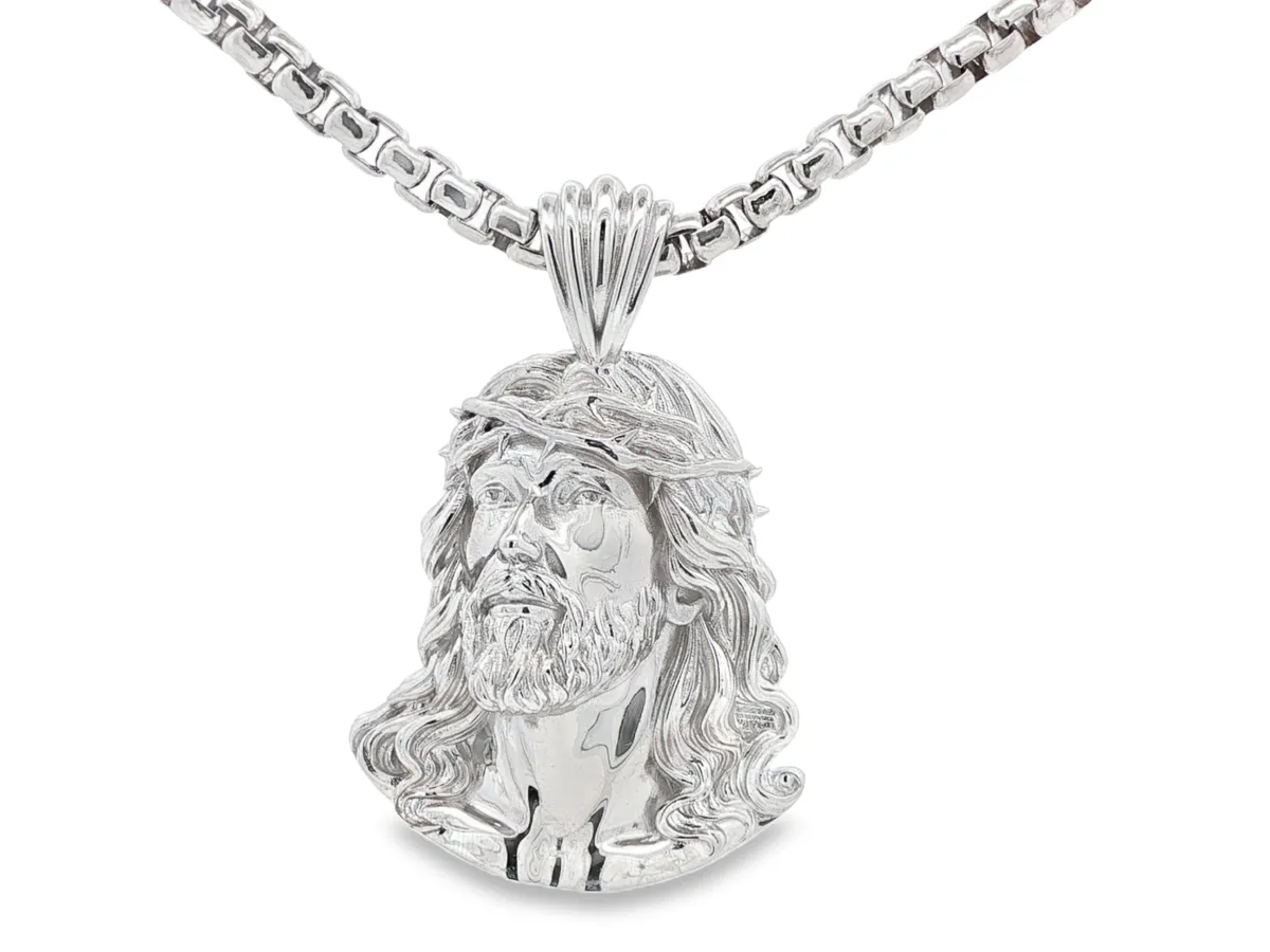 MARYAM - For Him SILVER .925 Silver Jesus Pendant with Heavy Round Box Chain Set 71185 – Pendant Set