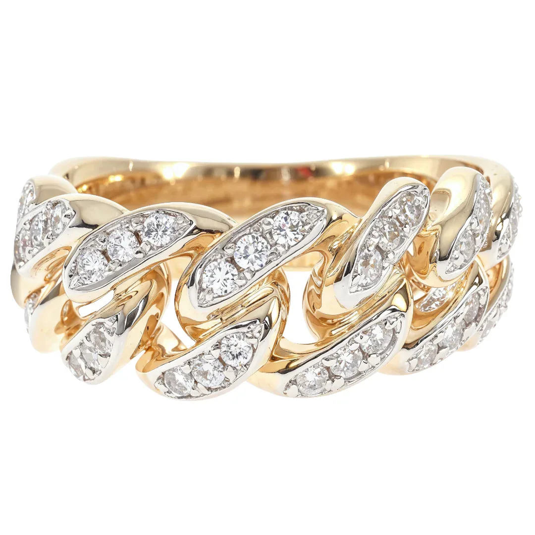 RINA - For Him FACTORY 14k Yellow Gold 10mm Diamond Miami Cuban Ring 65017 in Rose Gold / 10.5 – Ring