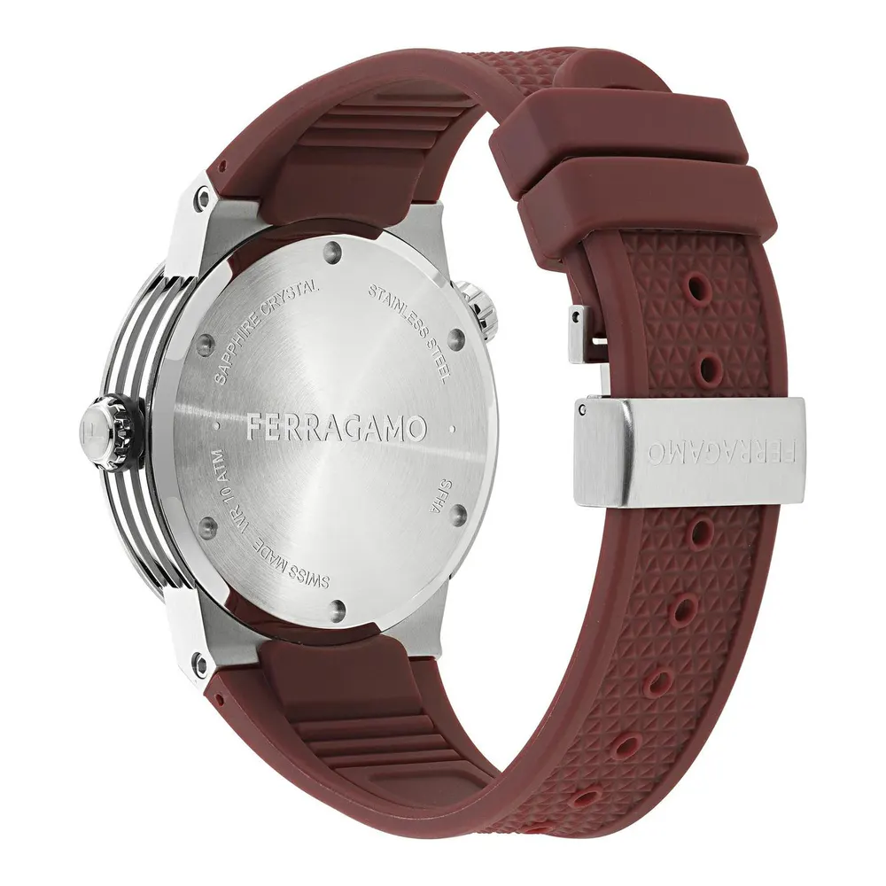 Ferragamo Men's Edge Analogue Quartz Watch in Burgundy/Silve, additional product view 3
