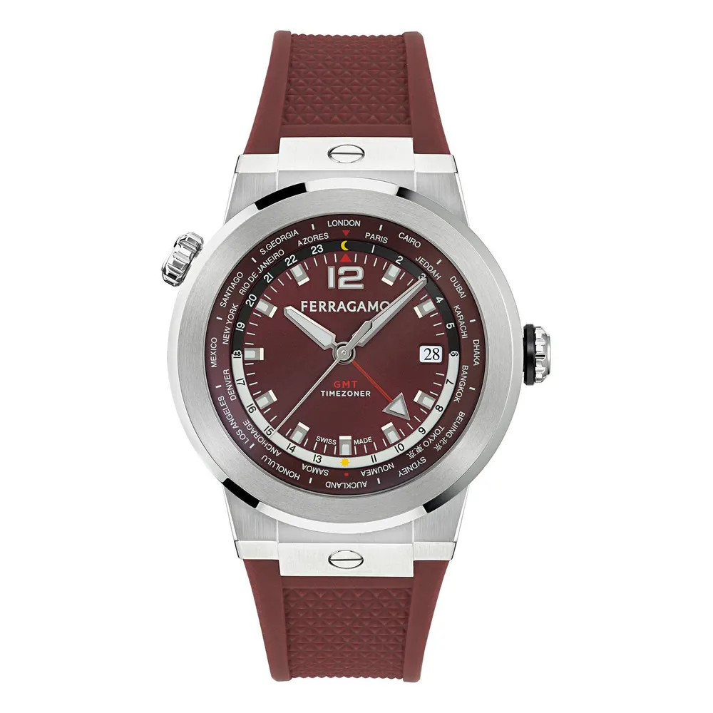Ferragamo Men's Edge Analogue Quartz Watch in Burgundy/Silve – Accessories