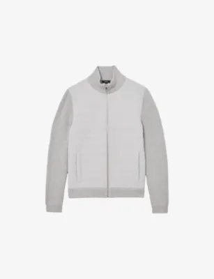 REISS Townsend Funnel-Neck Ribbed-Neck Jacket - SOFT GREY detail 3