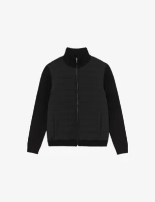 REISS Townsend Funnel-Neck Ribbed-Neck Jacket - SOFT GREY