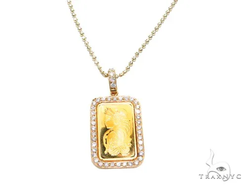 RINA - For Him FACTORY Prong Diamond 24k Gold Pendant Bar Moon Cut Chain 42206 in Rose Gold – Pendant Set