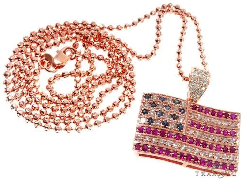 RINA - For Him FACTORY American Flag Moon Cut Chain Set 64416 in Rose Gold / 18 Inches – Pendant Set