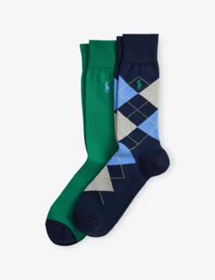 POLO RALPH LAUREN Argyle-Pattern and Solid Pack of Two Cotton-Blend Crew Socks