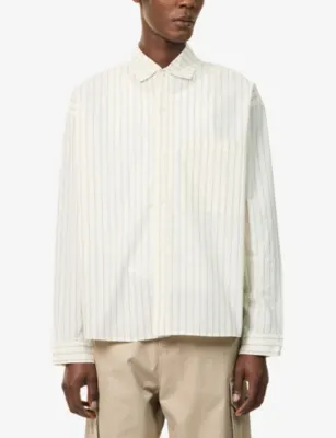 MKI MIYUKI-ZOKU Boxy-Fit Pinstripe Seersucker Cotton Shirt detail 3