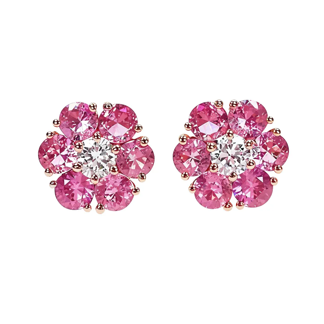 PIA - For Him GEMSTONES Large Cherry Blossom Sapphire Diamond Flower Earrings 66788 in Rose – Earrings