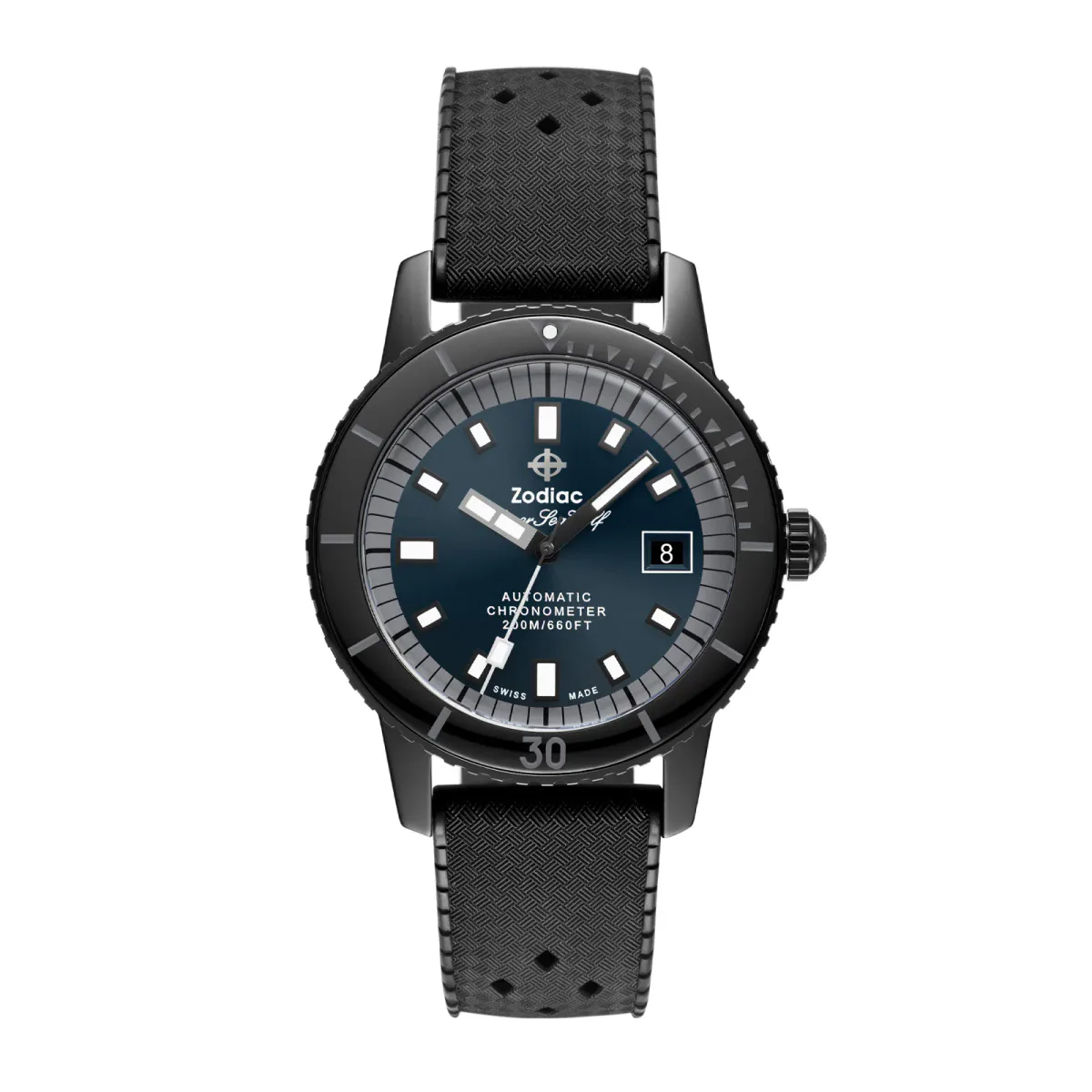 Zodiac Super Sea Wolf Ceramic Compression Diver Automatic Rubber Strap Watch