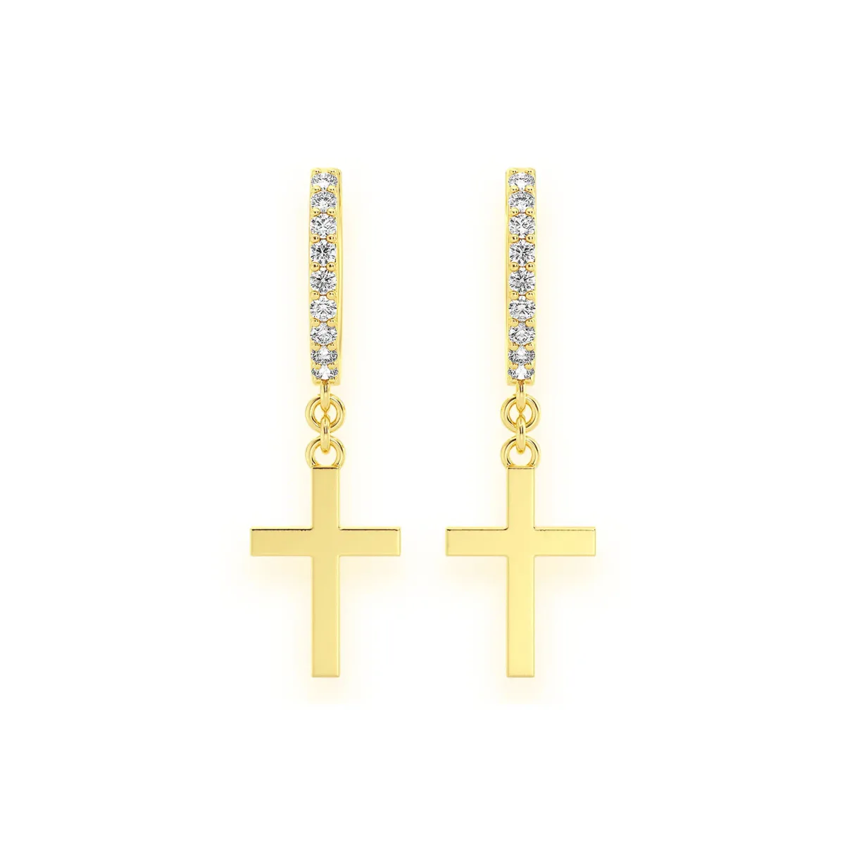 For Him Plain Cross Diamond Hoops in Yellow Gold / Natural Diamond – Earring